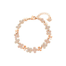 European American Japanese Korean Fashion Jewellery Rose Gold Jewelry Pink Diamond Crystal Rose Swan Bangle Bracelet for Women